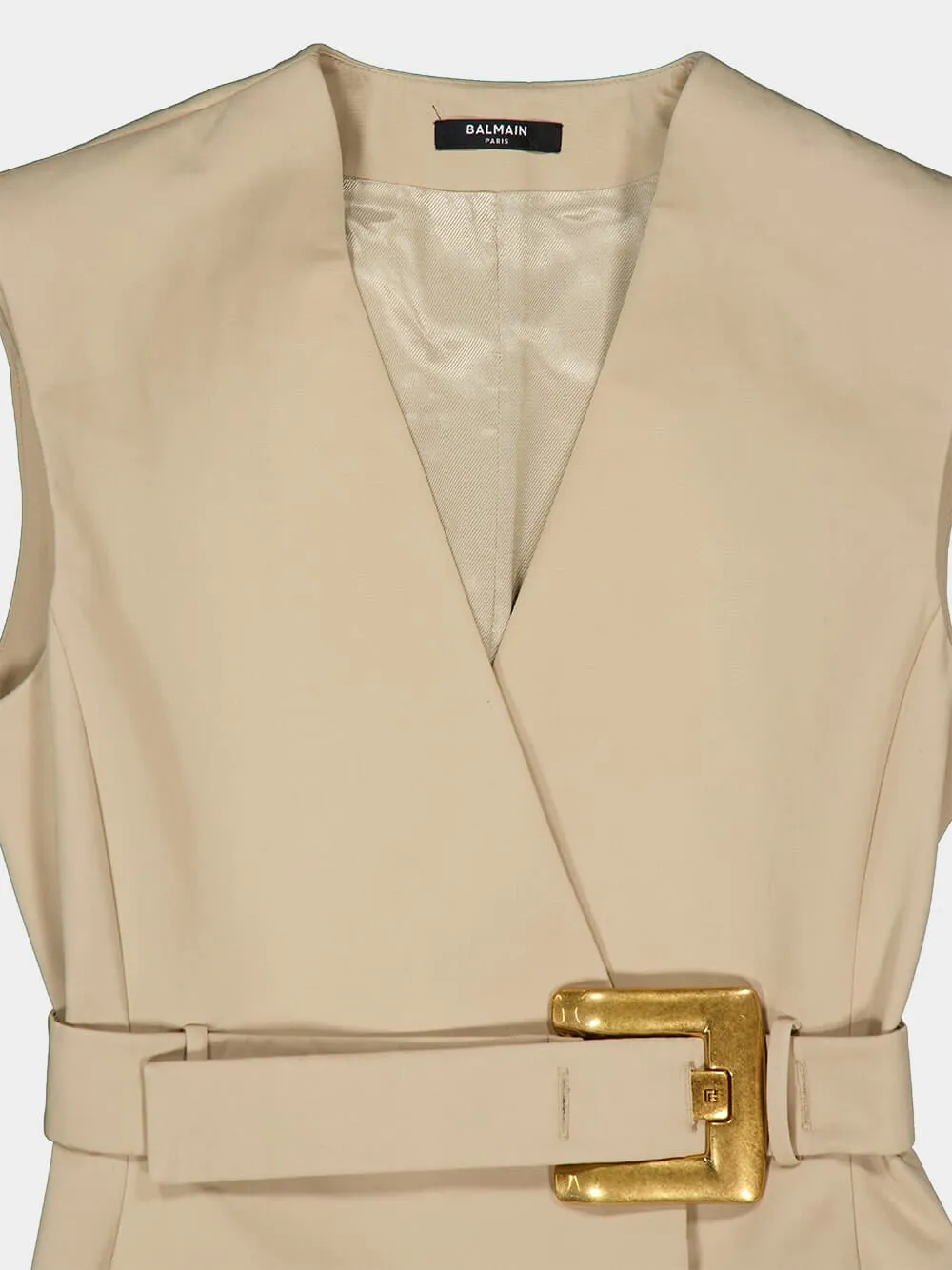 Beige Gabardine Cotton Belted Mini Dress sold by Fashion Clinic product image thumbnail 3