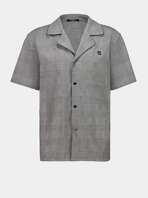 Black Short-Sleeved Prince of Wales Pyjama Shirt sold by Fashion Clinic