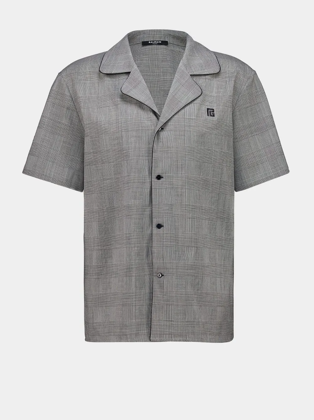 Black Short-Sleeved Prince of Wales Pyjama Shirt sold by Fashion Clinic