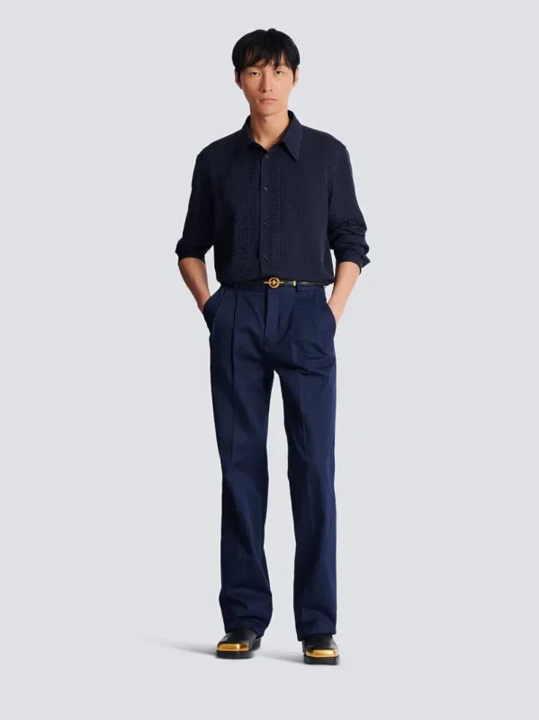 Navy Monogram Jacquard Shirt sold by Fashion Clinic