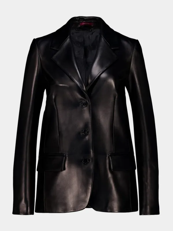 Black Shiny Leather Jacket sold by Fashion Clinic