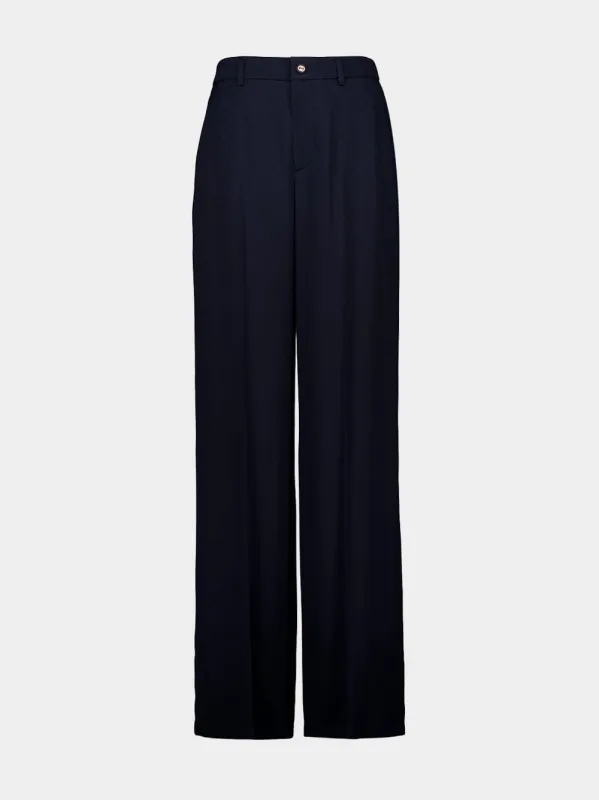 Dark Blue Diamond Silk Jacquard Trousers made by Gucci
