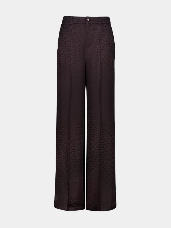Deep Chocolate Straight-Fit Horsebit Silk Trousers sold by Fashion Clinic