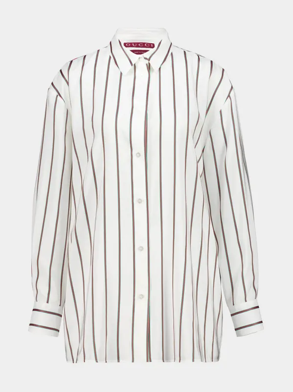 White Striped Silk Shirt with Web Detail sold by Fashion Clinic