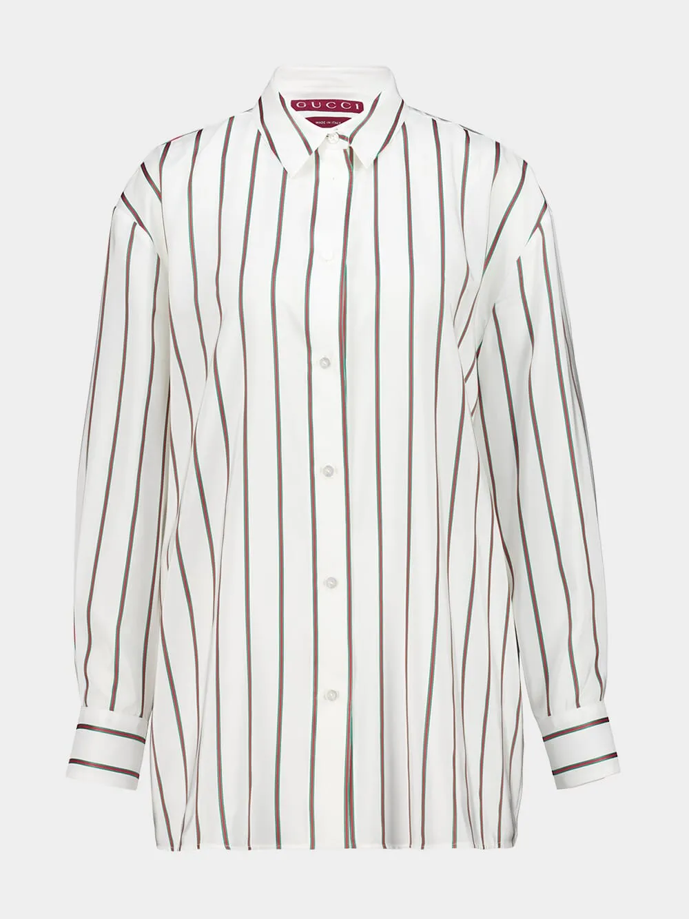 White Striped Silk Shirt with Web Detail sold by Fashion Clinic