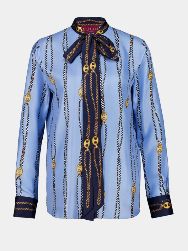 Blue Marina Chain Print Silk Twill Shirt sold by Fashion Clinic
