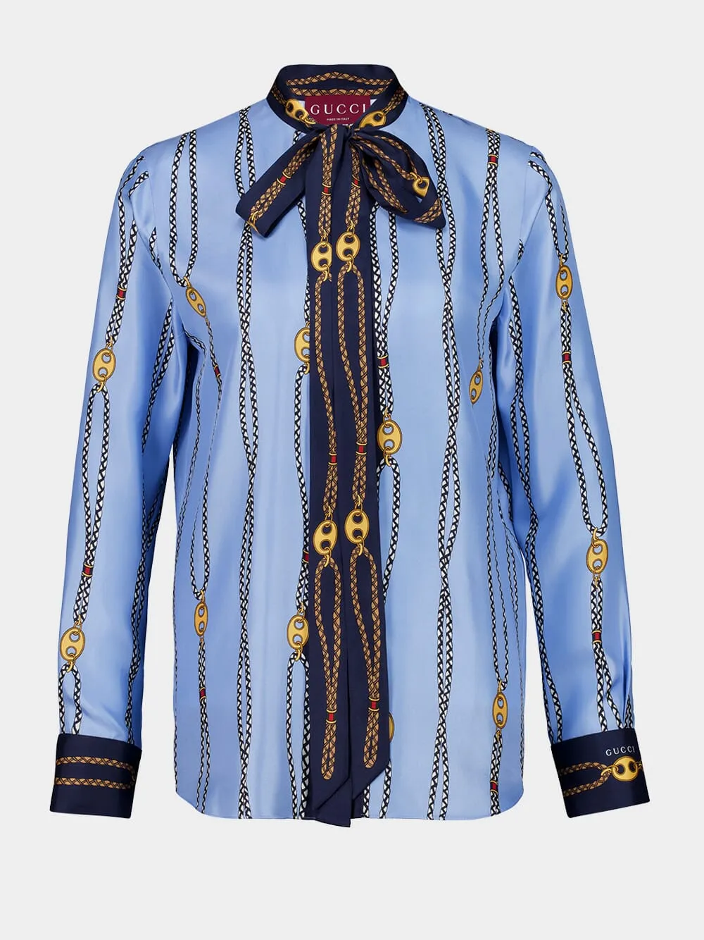 Blue Marina Chain Print Silk Twill Shirt sold by Fashion Clinic