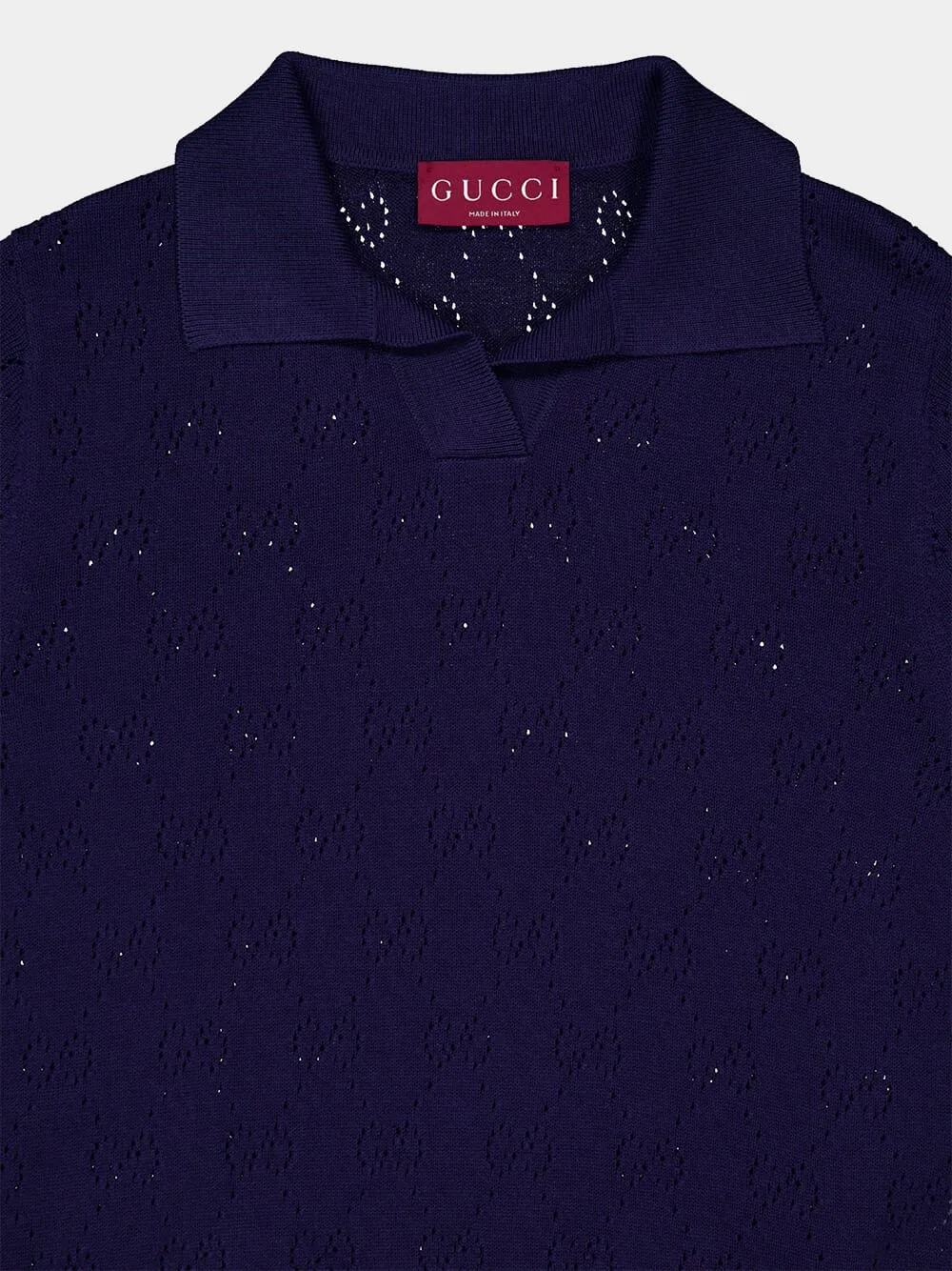 Blue Cotton-Silk GG Pointelle Polo Shirt sold by Fashion Clinic product image thumbnail 3