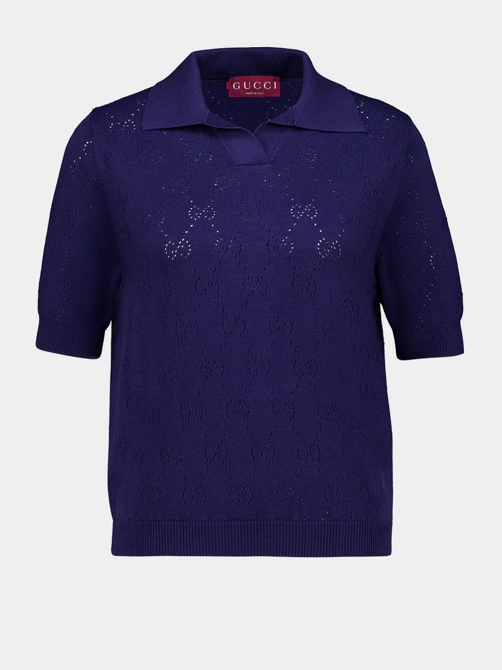 Blue Cotton-Silk GG Pointelle Polo Shirt sold by Fashion Clinic