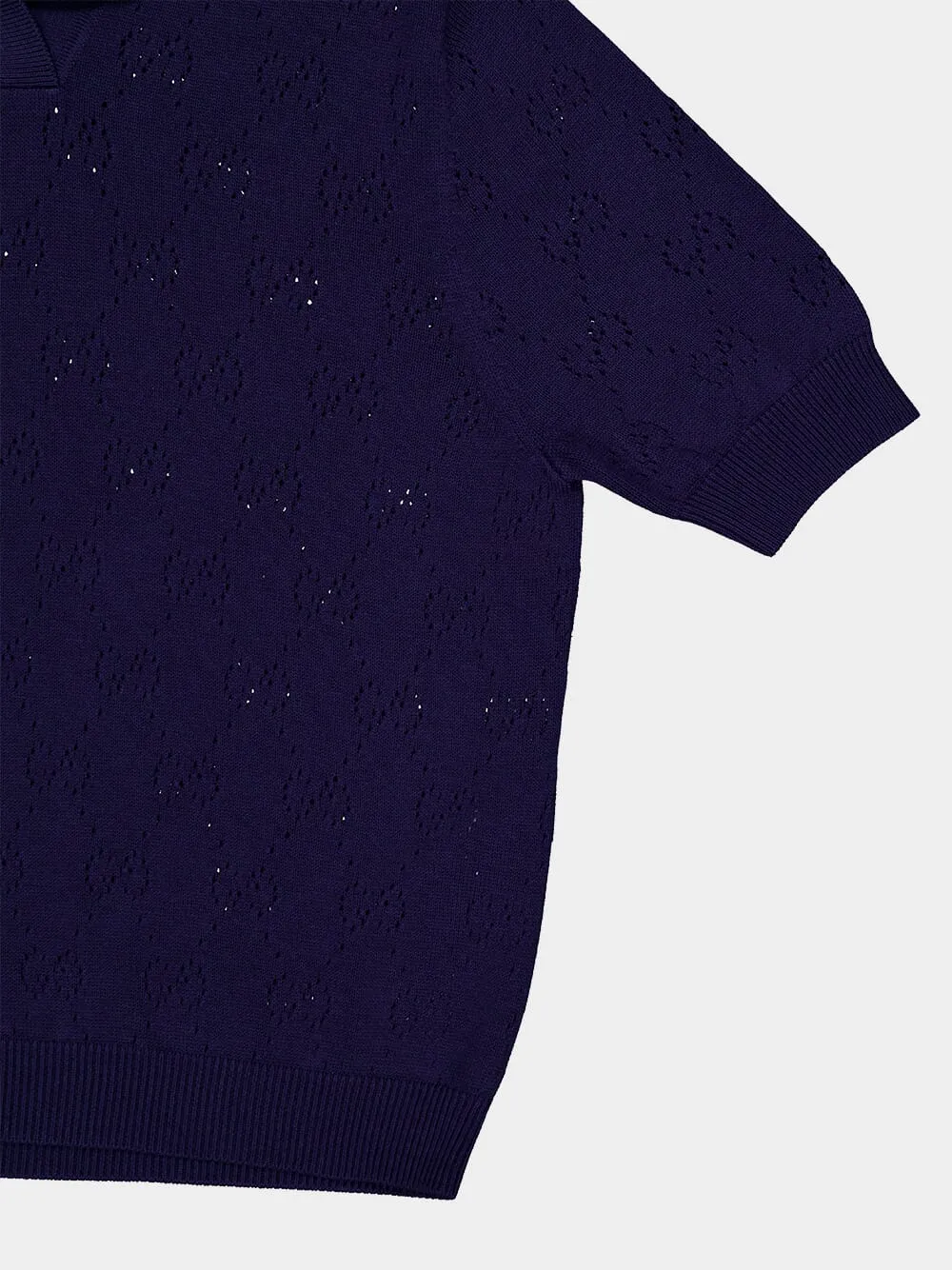 Blue Cotton-Silk GG Pointelle Polo Shirt sold by Fashion Clinic product image thumbnail 4