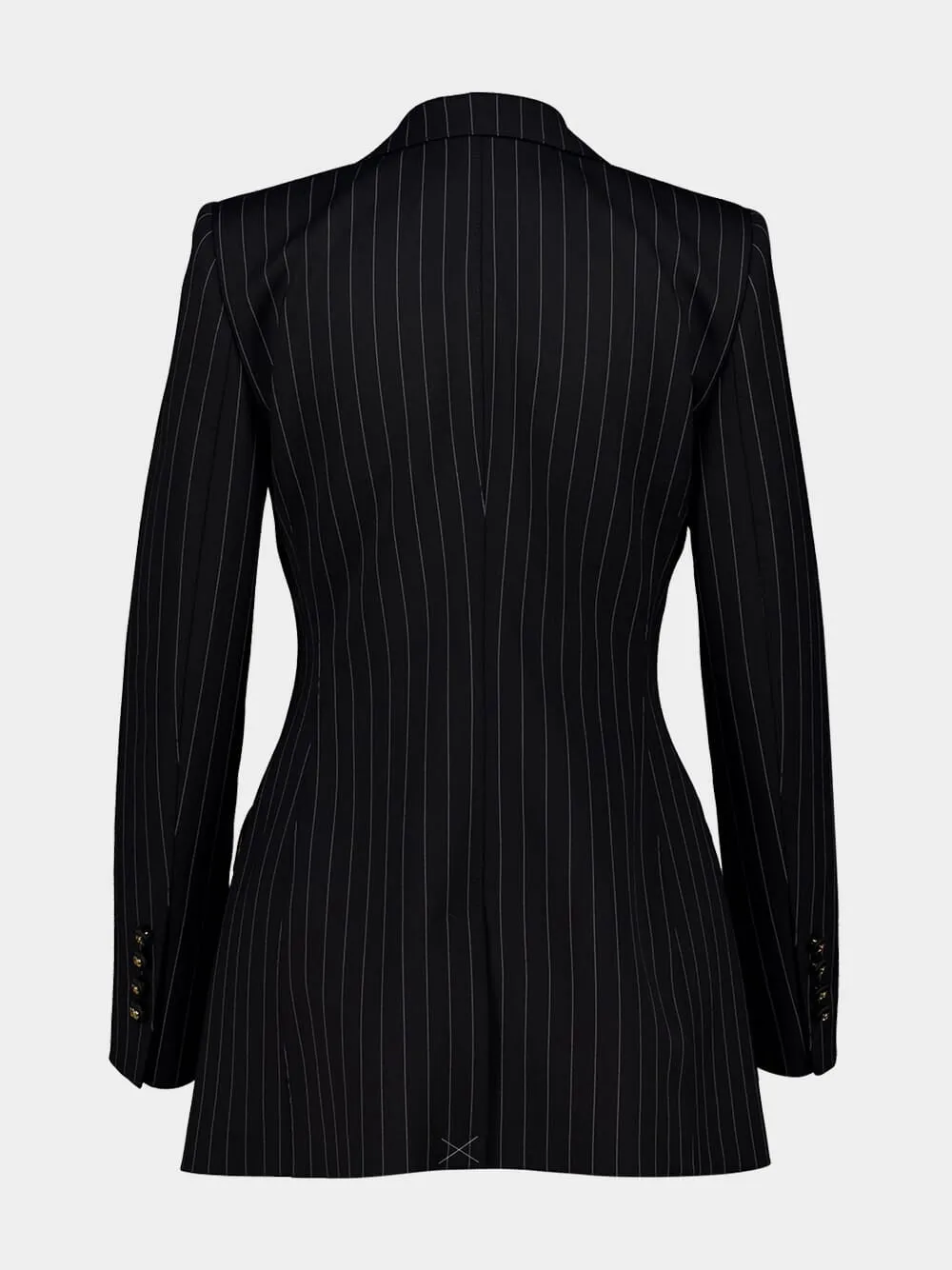 Black Single-Breasted Pinstripe Wool Jacket sold by Fashion Clinic product image thumbnail 4