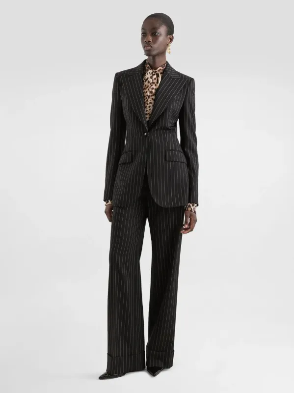 Black Single-Breasted Pinstripe Wool Jacket sold by Fashion Clinic