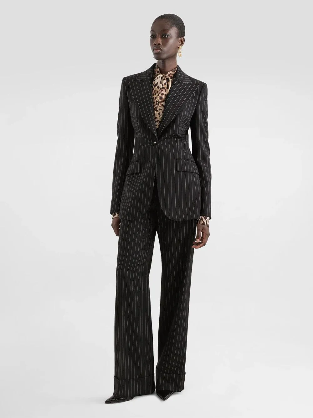 Black Single-Breasted Pinstripe Wool Jacket sold by Fashion Clinic