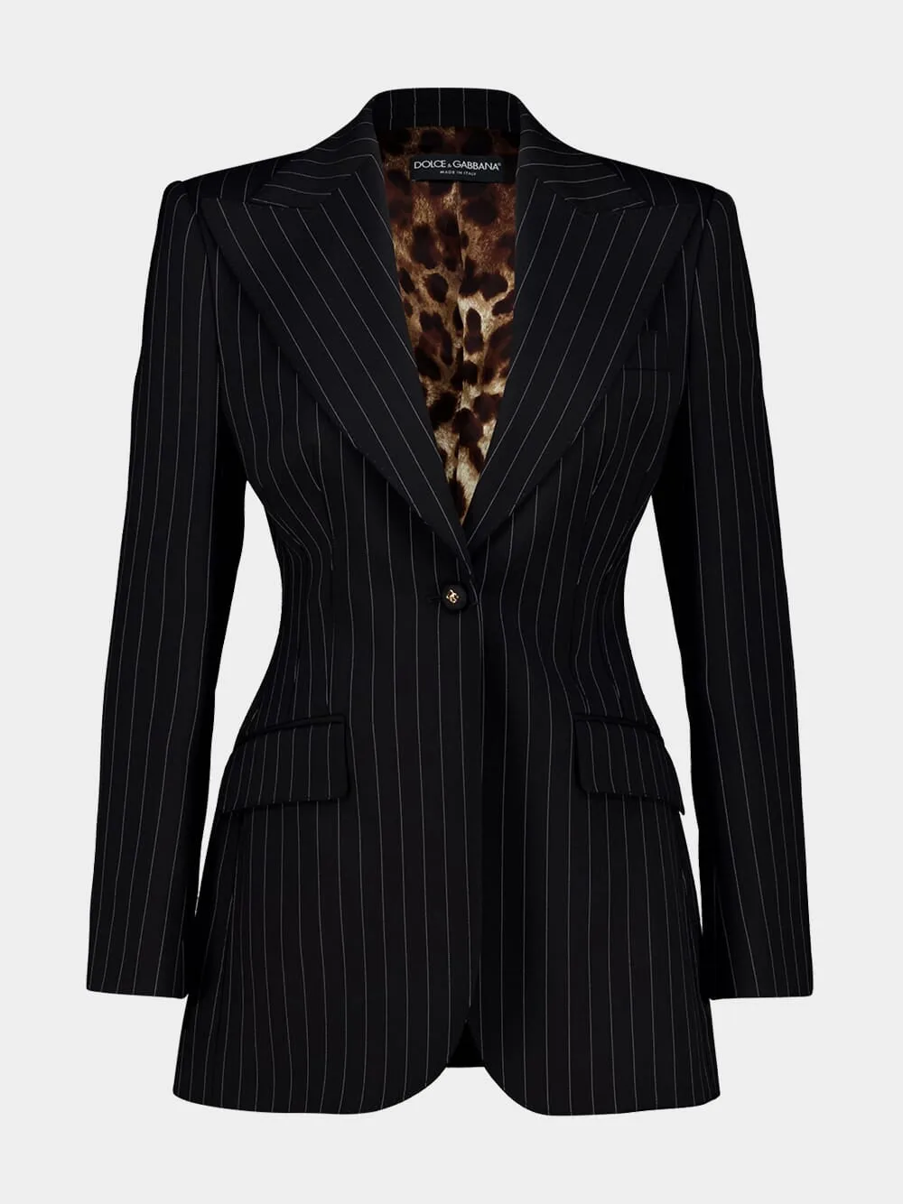 Black Single-Breasted Pinstripe Wool Jacket sold by Fashion Clinic product image thumbnail 2