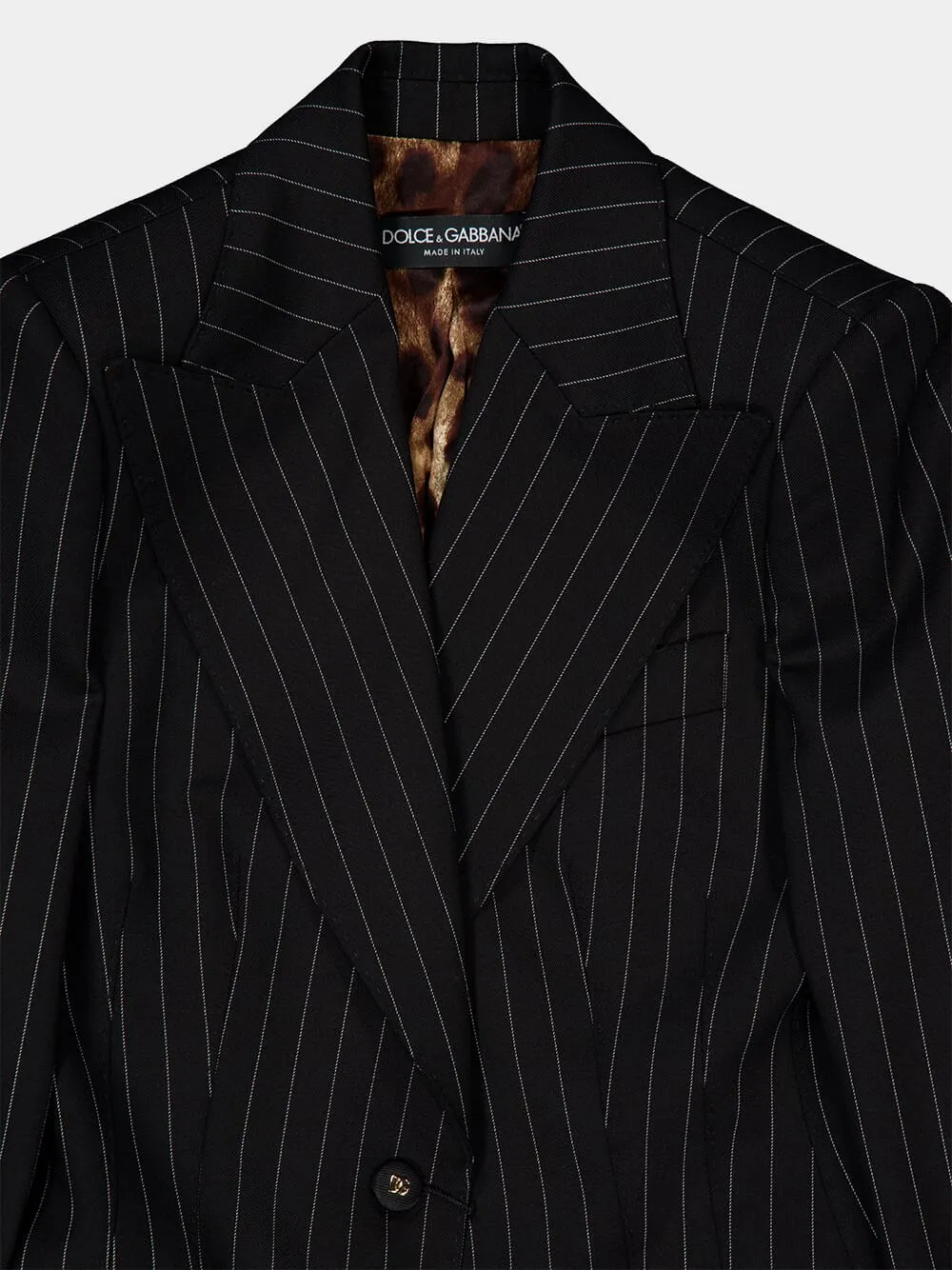 Black Single-Breasted Pinstripe Wool Jacket sold by Fashion Clinic product image thumbnail 5