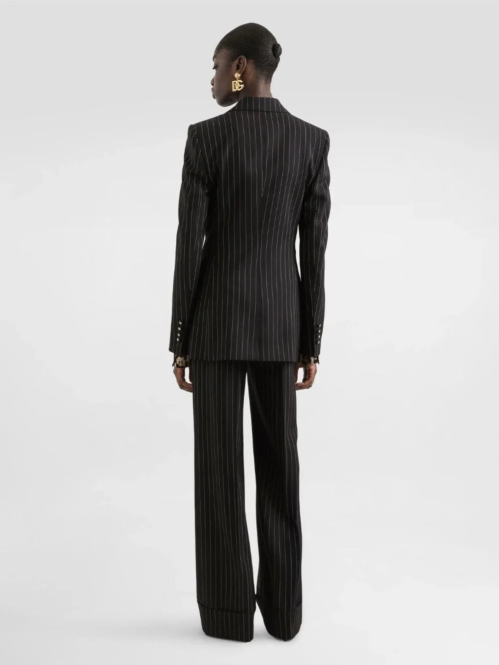 Black Single-Breasted Pinstripe Wool Jacket sold by Fashion Clinic product image thumbnail 3