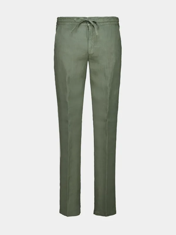 Khaki Drawstring Linen Pants sold by Fashion Clinic