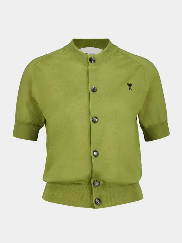 Matcha Green Short-Sleeve Merino Wool Cardigan sold by Fashion Clinic
