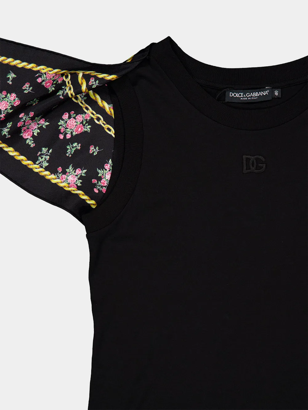 Black Cotton T-Shirt with Scarf Detail sold by Fashion Clinic product image thumbnail 4