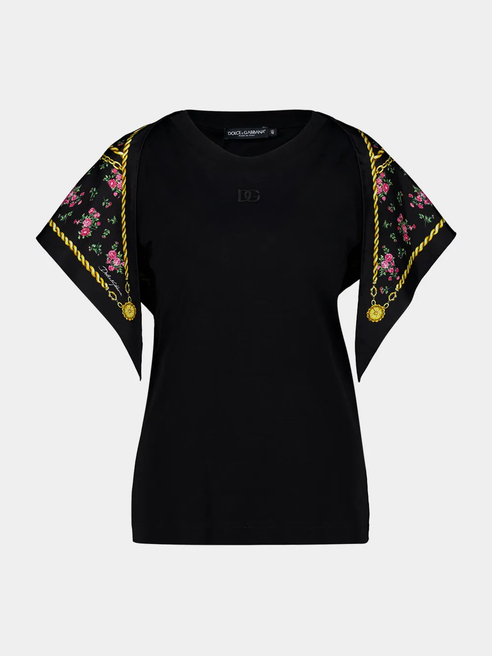 Black Cotton T-Shirt with Scarf Detail sold by Fashion Clinic