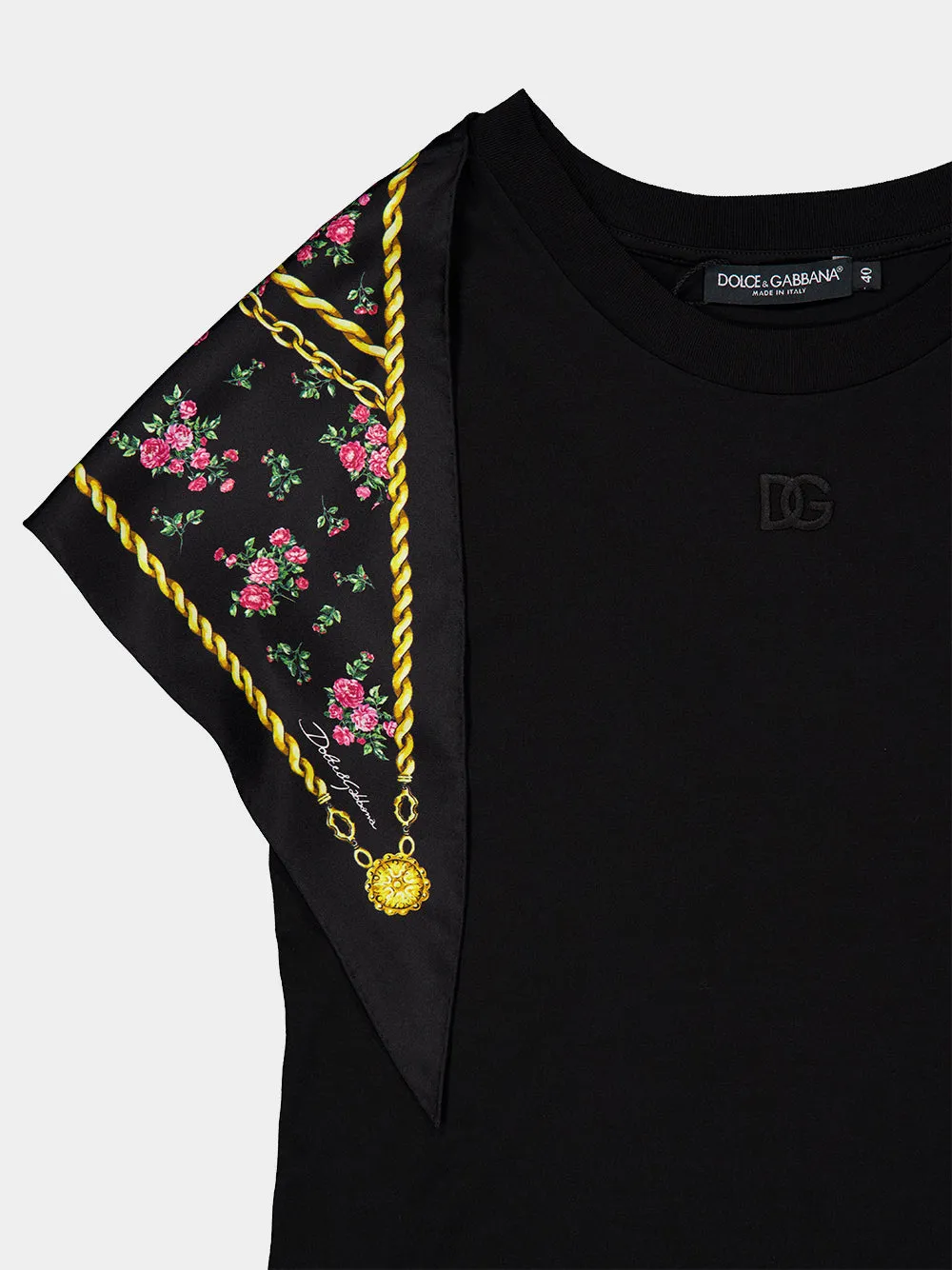 Black Cotton T-Shirt with Scarf Detail sold by Fashion Clinic product image thumbnail 3