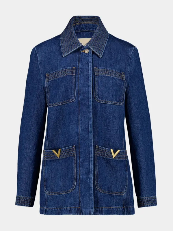 Medium Blue Denim Caban Jacket sold by Fashion Clinic