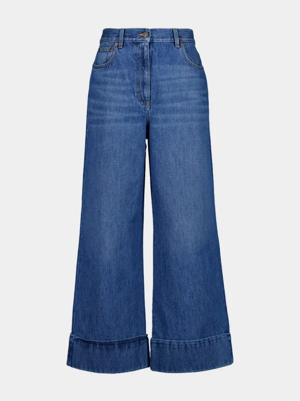 Blue Denim Trousers with Cuffs sold by Fashion Clinic