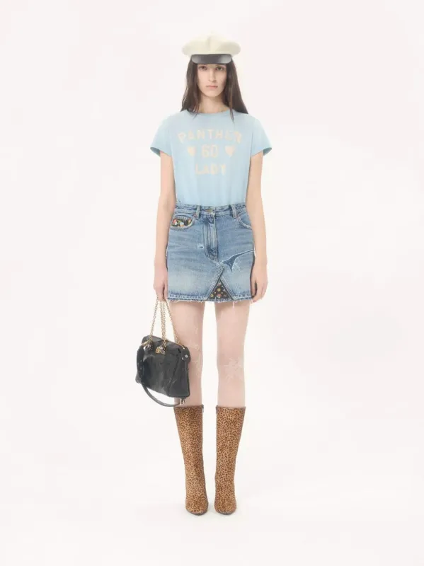 Azure Panther Lady Cotton T-Shirt made by Valentino Garavani