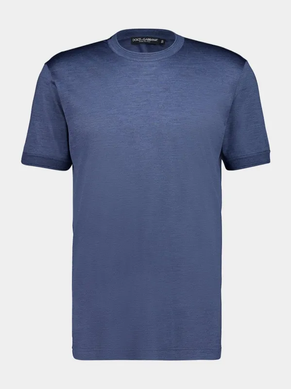 Melange Blue Silk T-Shirt made by Dolce & Gabanna