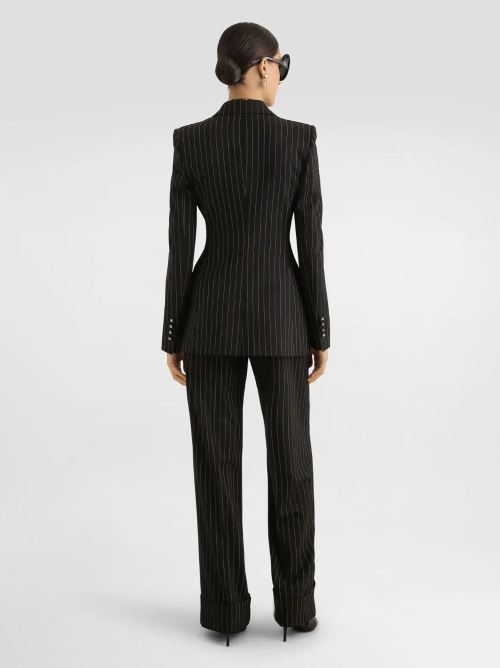 Black Pinstripe Bi-Stretch Wool Trousers sold by Fashion Clinic product image thumbnail 4