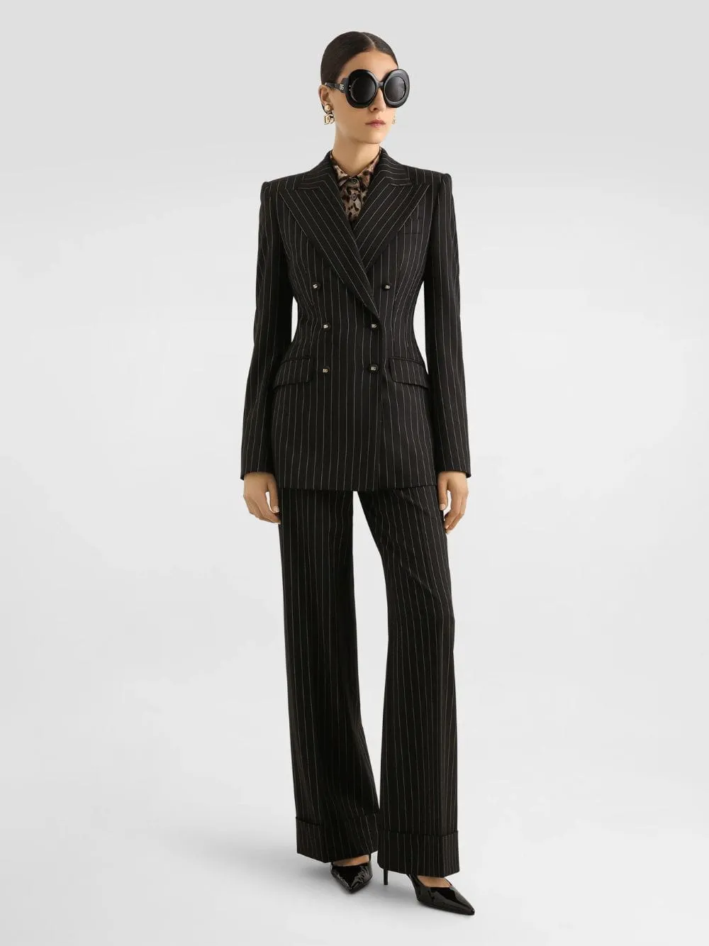 Black Pinstripe Bi-Stretch Wool Trousers sold by Fashion Clinic product image thumbnail 2