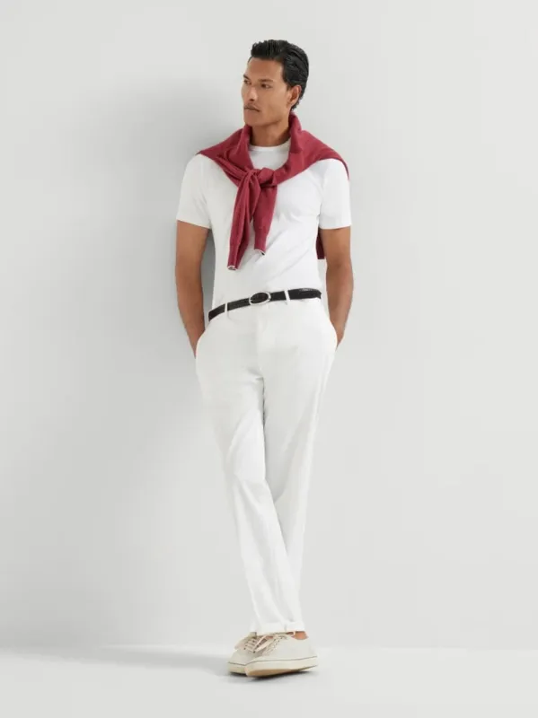 White Italian Fit Cotton Trousers sold by Fashion Clinic