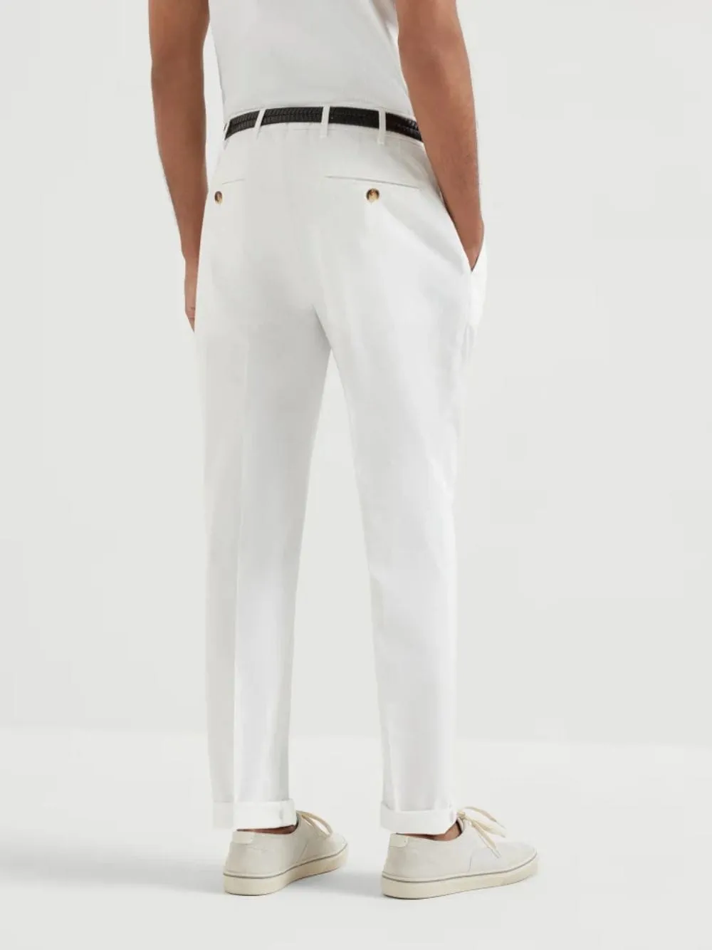 White Italian Fit Cotton Trousers sold by Fashion Clinic product image thumbnail 3