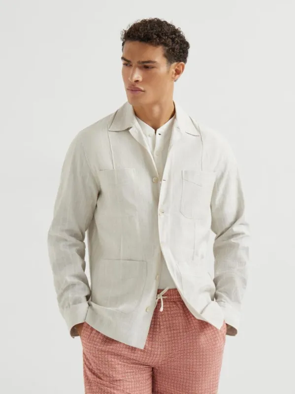 Rope Cotton and Linen Jacquard Stripe Easy Fit Guayabera sold by Fashion Clinic