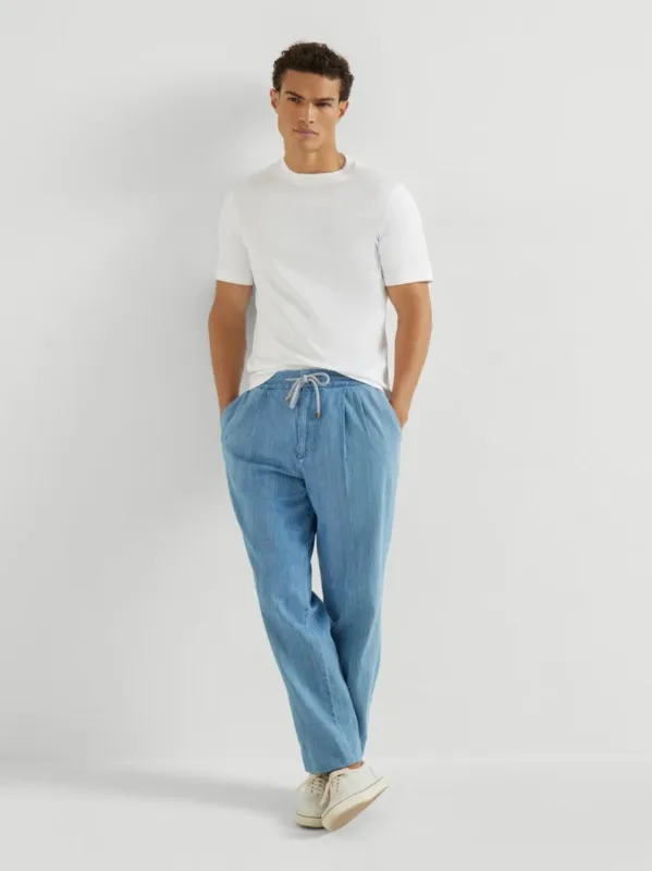 Light Denim Drawstring Trousers sold by Fashion Clinic