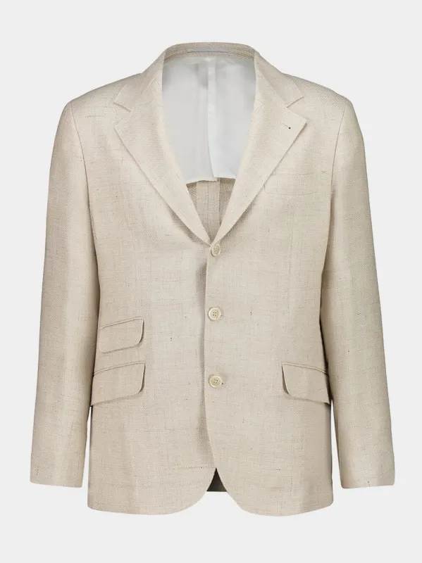 Beige Silk Linen and Wool Hopsack Deconstructed Cavallo Blazer sold by Fashion Clinic