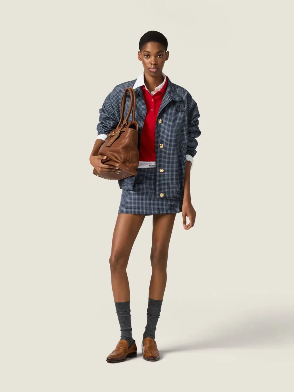 Navy Checked Technical Blouson Jacket sold by Fashion Clinic product image thumbnail 2