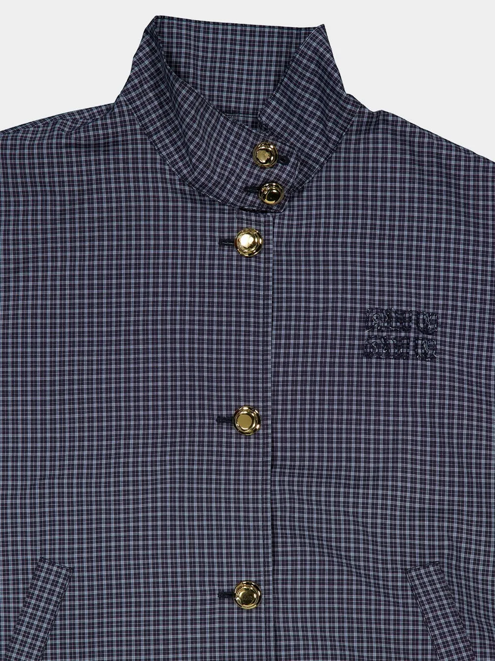 Navy Checked Technical Blouson Jacket sold by Fashion Clinic product image thumbnail 5