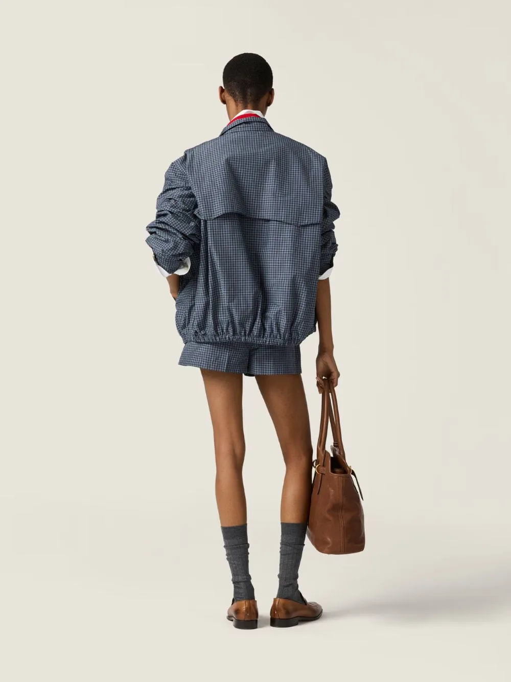 Navy Checked Technical Blouson Jacket sold by Fashion Clinic product image thumbnail 4