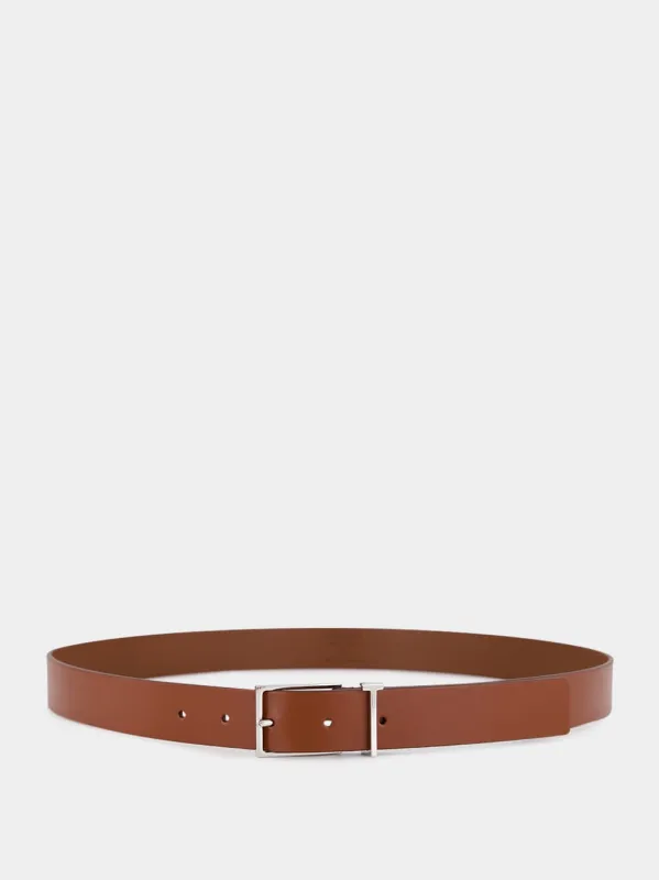 Brown Vacchetta Leather T Belt made by Fashion Clinic
