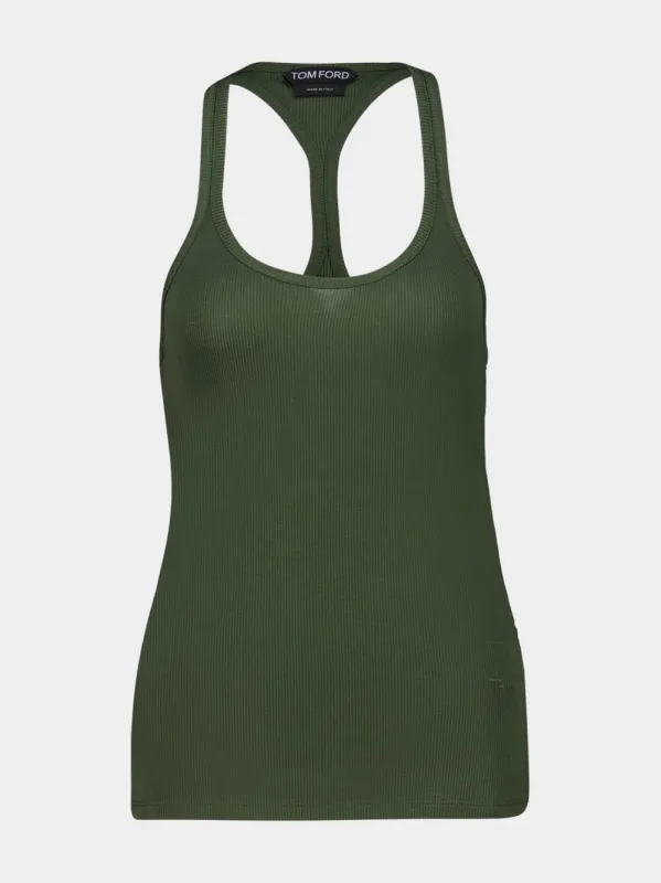Dark Pine Ribbed Silk Tank Top sold by Fashion Clinic