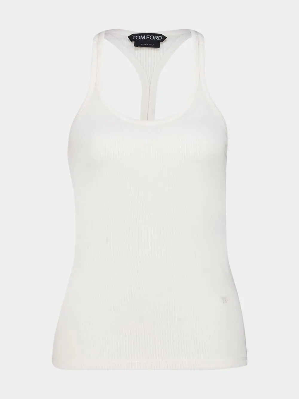 Optical White Ribbed Silk Tank Top sold by Fashion Clinic