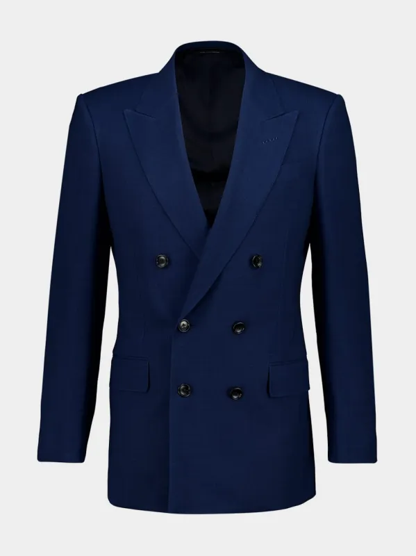 Prussian Blue Double-Breasted Wool Blazer sold by Fashion Clinic
