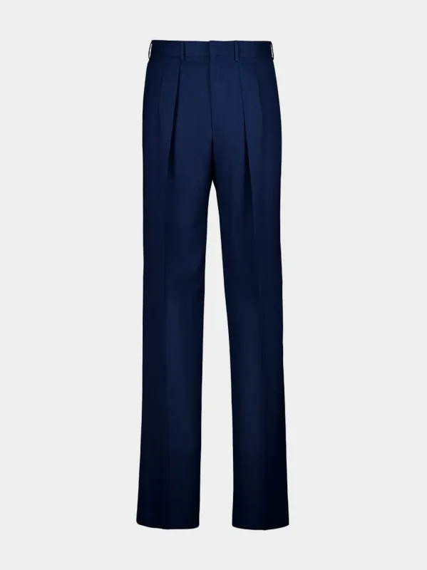 Prussian Blue Wool Pleated Trousers made by Tom Ford