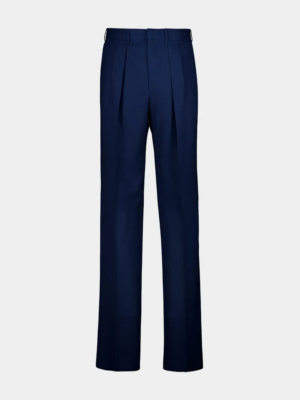 Prussian Blue Wool Pleated Trousers sold by Fashion Clinic