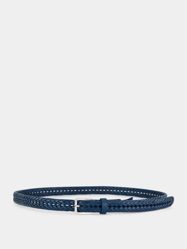 Marine Blue Braided Leather Belt sold by Fashion Clinic