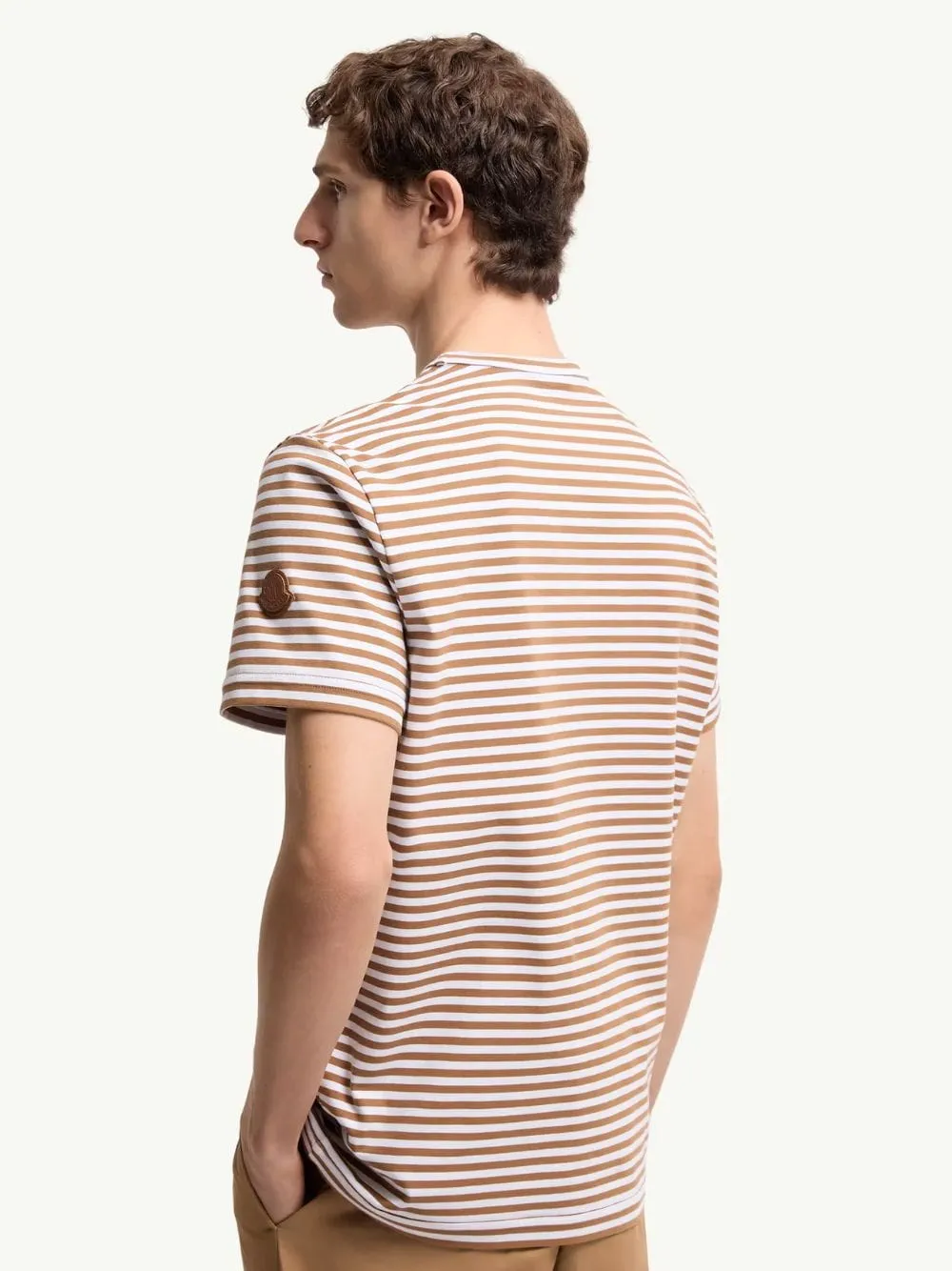 Beige Striped Cotton T-Shirt sold by Fashion Clinic product image thumbnail 3