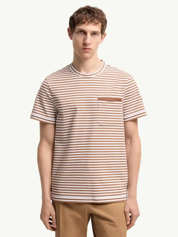 Beige Striped Cotton T-Shirt made by Moncler