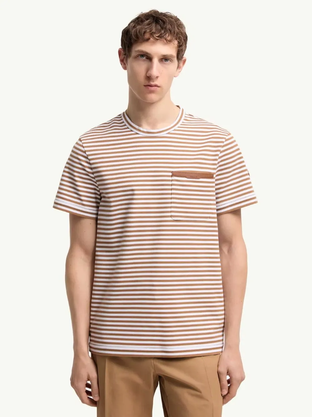 Beige Striped Cotton T-Shirt sold by Fashion Clinic
