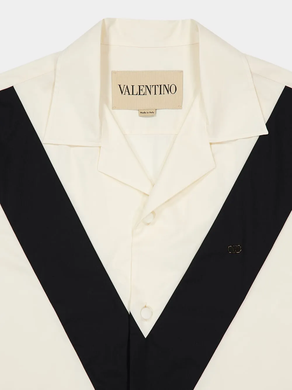 Ivory and Black Cotton Poplin Bowling Shirt sold by Fashion Clinic product image thumbnail 5